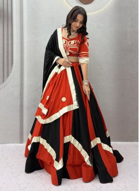 Gota Patti Work Cotton Readymade Lehenga Choli in Black and Red for Women