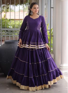 Gota Patti Work Cotton Readymade Lehenga Choli in Purple for Women