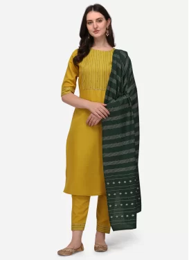 Gota Patti Work Cotton Readymade Salwar Suit in Mustard for Women