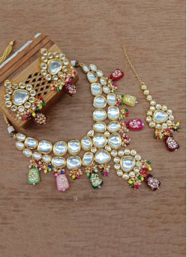 Graceful Alloy Beads Work Gold Rodium Polish Necklace Set