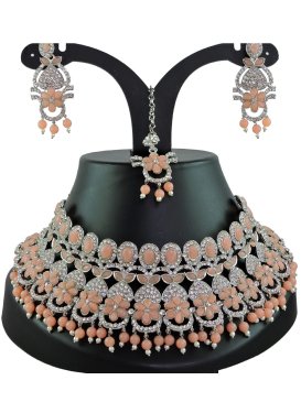 Graceful Alloy Silver Rodium Polish Diamond Work Necklace Set