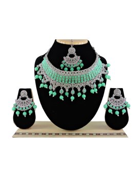 Graceful Beads Work Alloy Silver Rodium Polish Necklace Set For Festival