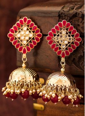 Graceful Beads Work Gold Rodium Polish Earrings For Bridal
