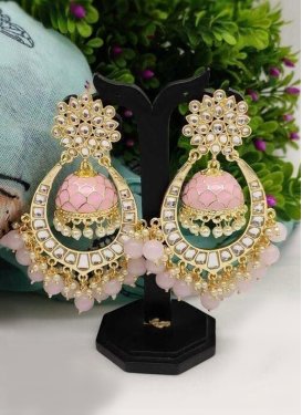 Graceful Beads Work Pink and White Earrings for Festival