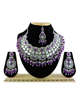 Graceful Beads Work Silver Rodium Polish Alloy Necklace Set For Festival