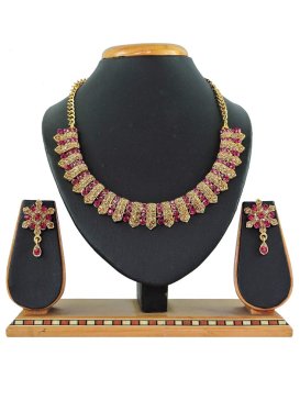 Graceful Gold Rodium Polish Alloy Gold and Rose Pink Necklace Set