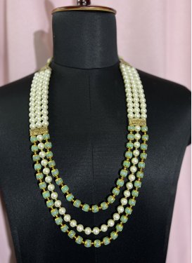 Graceful Gold Rodium Polish Off White and Turquoise Beads Work Necklace