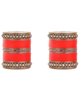 Graceful Off White and Red Beads Work Bangles For Party