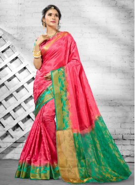 Green and Hot Pink Art Silk Trendy Classic Saree