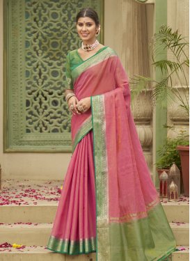 Green and Hot Pink Woven Work Trendy Classic Saree