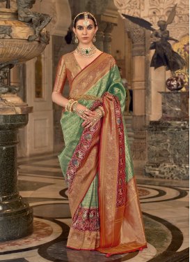 Green and Maroon Banarasi Silk Traditional Designer Saree