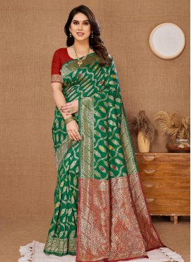 Green and Maroon Designer Contemporary Style Saree