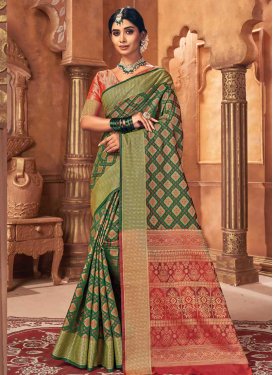 Green and Maroon Designer Traditional Saree For Ceremonial