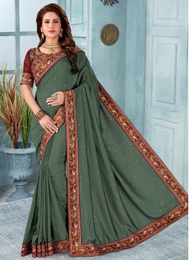Green and Maroon Embroidered Work Designer Contemporary Style Saree