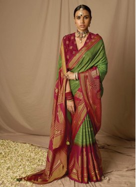 Green and Maroon Woven Work Designer Traditional Saree