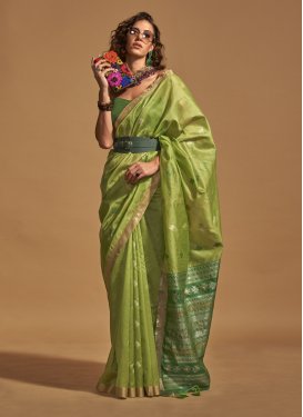 Green and Mint Green Woven Work Designer Contemporary Saree