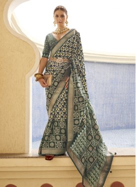 Green and Multi Colour Traditional Designer Saree For Ceremonial