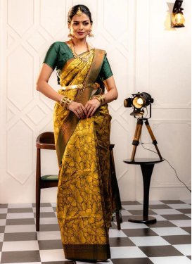 Green and Mustard Designer Contemporary Saree For Casual