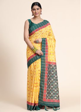 Green and Mustard Designer Contemporary Style Saree For Festival