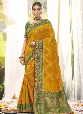 Green and Mustard Silk Designer Contemporary Style Saree