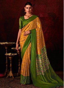 Green and Mustard Trendy Classic Saree For Ceremonial