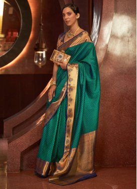 Green and Navy Blue Contemporary Style Saree For Ceremonial