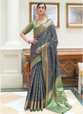 Green and Navy Blue Designer Traditional Saree For Ceremonial
