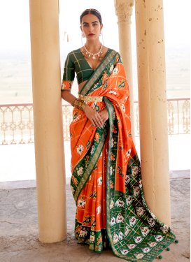 Green and Orange Bandhej Print Work Traditional Designer Saree