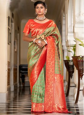 Green and Orange Woven Work Traditional Saree