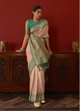 Green and Peach Woven Work Trendy Classic Saree