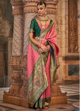 Green and Pink Woven Work Designer Contemporary Style Saree