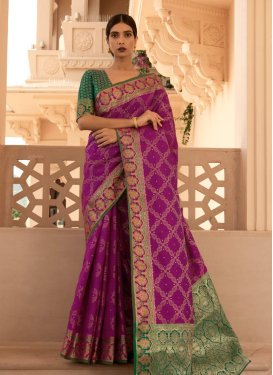 Green and Purple Woven Work Trendy Classic Saree