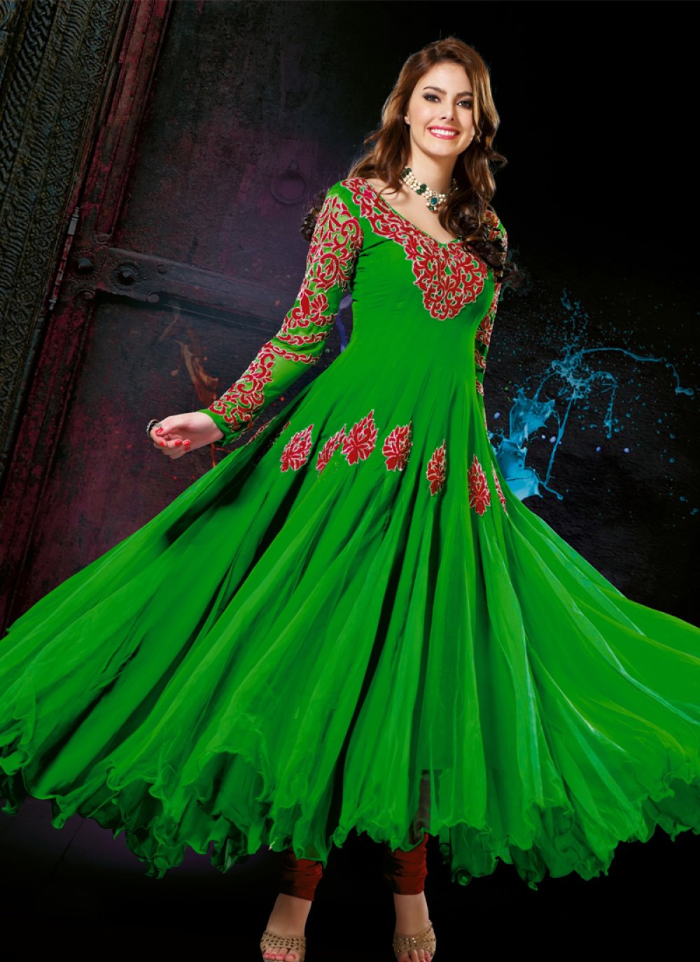 Green And Red Anarkali Salwar Kameez