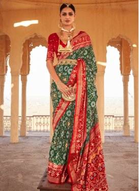 Green and Red Designer Contemporary Style Saree