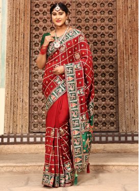 Green and Red  Silk Traditional Designer Saree