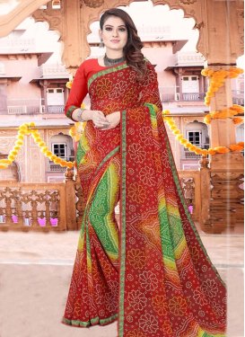 Green and Red Traditional Designer Saree For Casual