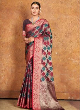 Green and Red Traditional Designer Saree For Ceremonial
