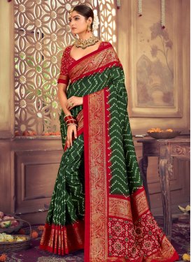Green and Red Tussar Silk Designer Contemporary Saree