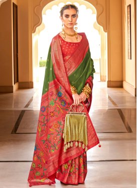 Green and Red Woven Work Designer Traditional Saree