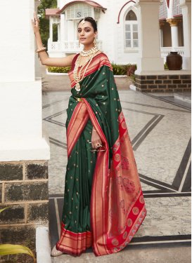 Green and Red Woven Work Paithani Silk Designer Contemporary Style Saree