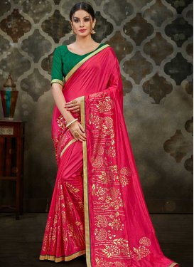 Green and Rose Pink Lace Work Designer Contemporary Saree