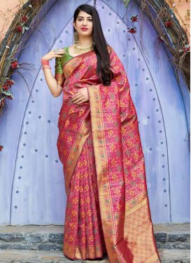 Green and Rose Pink Trendy Classic Saree For Ceremonial
