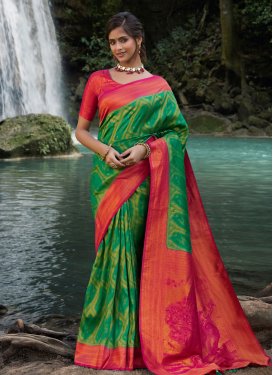 Green and Rose Pink Woven Work Designer Contemporary Saree