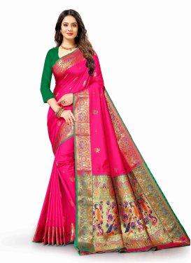 Green and Rose Pink Woven Work Designer Contemporary Saree
