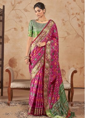 Green and Rose Pink Woven Work Designer Contemporary Style Saree
