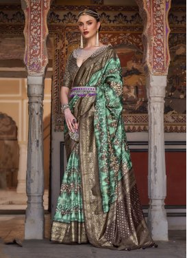 Green and Turquoise Digital Print Work Designer Traditional Saree