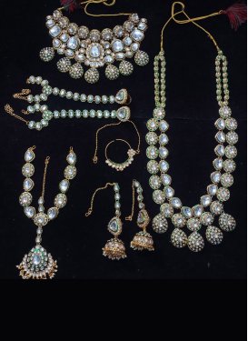 Green and White Beads Work Alloy Gold Rodium Polish Bridal Jewelry