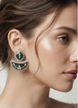 Green and White Earrings For Festival