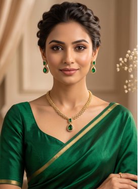 Green and White Stone Work Necklace Set