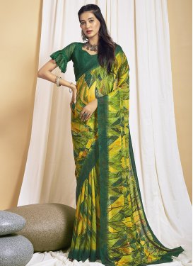 Green and Yellow Designer Contemporary Style Saree